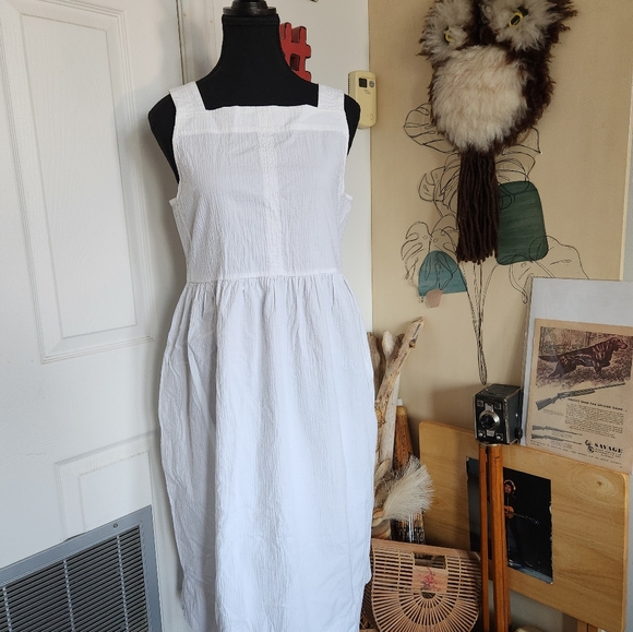 Vintage white minimalist handmade dress w/pockets - Picture 4 of 5